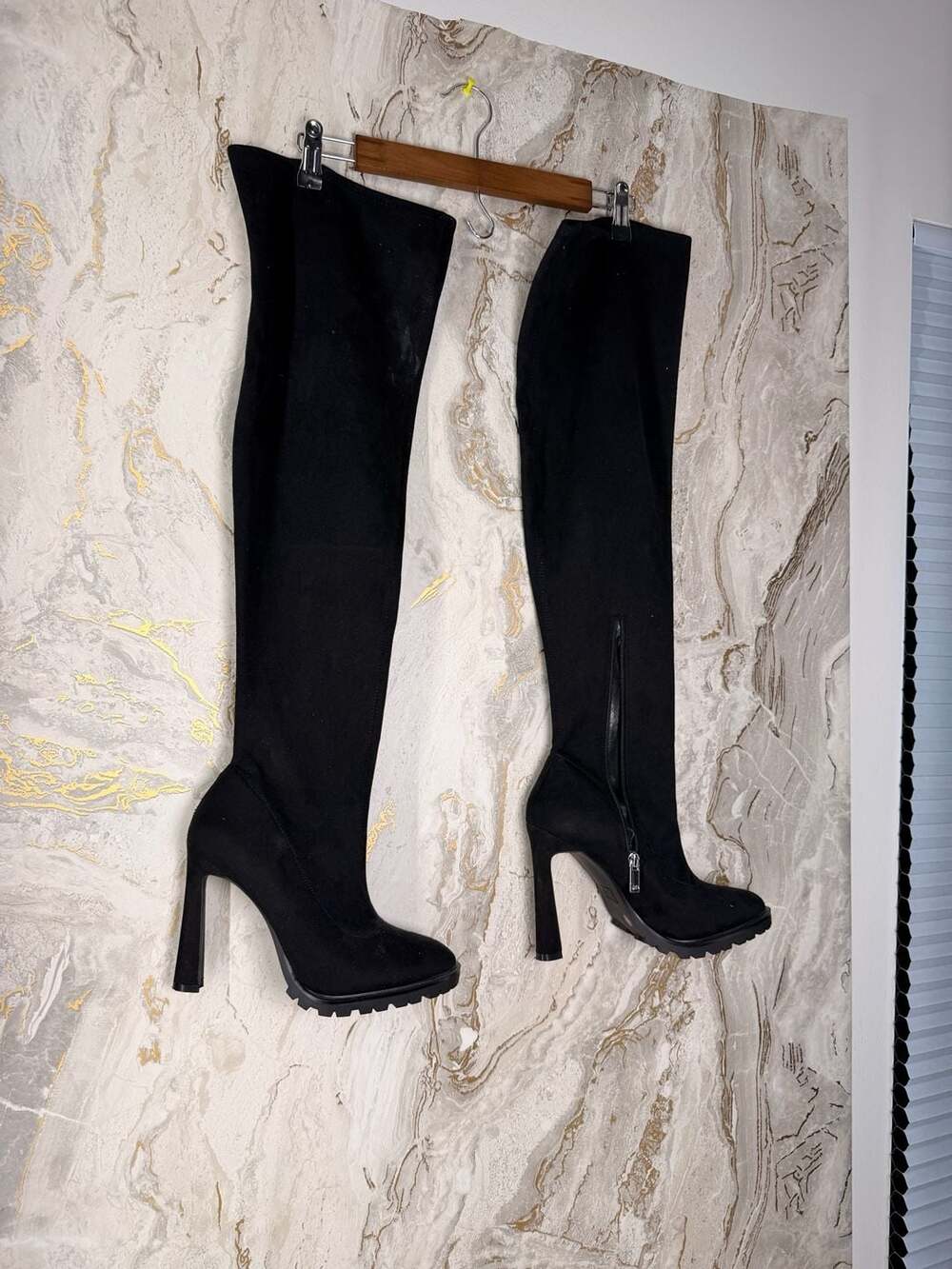 Jennifer Lopez Black Over The Knee High Heel Platform Boots Size 9.5